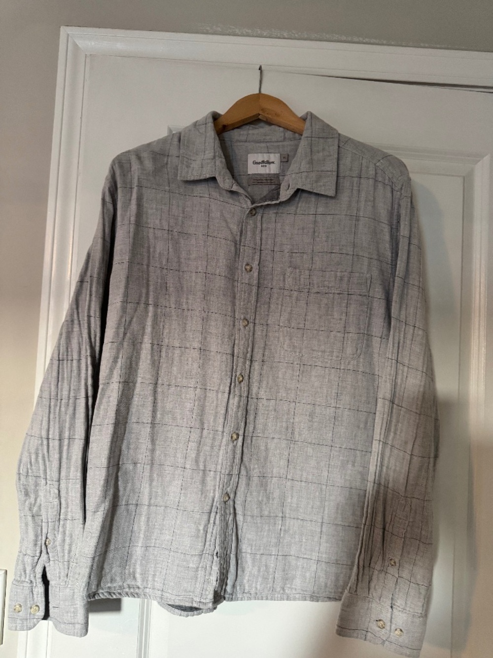 Goodfellow & Co Men's XL Gray Plaid Long Sleeve Button Down Shirt 100% Cotton